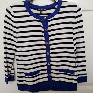Cable & Gauge Navy/White striped cardigan